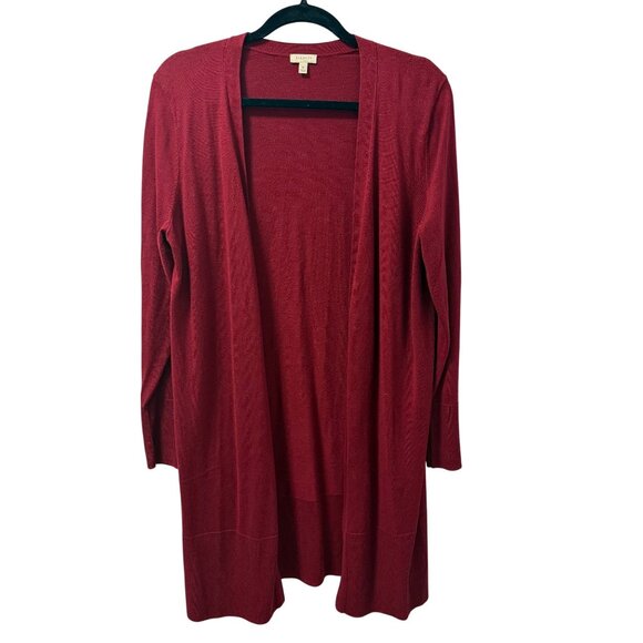 Talbots Long Open Front Burgundy Cardigan Sweater Sz Medium Soft long sweater - Picture 3 of 12